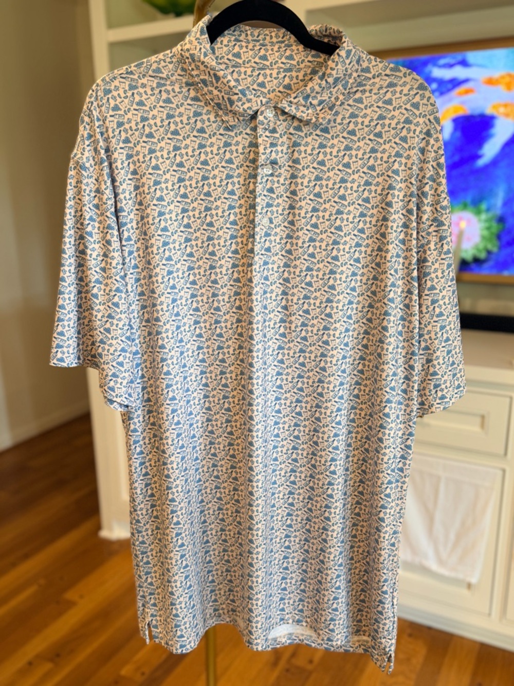 Onward Reserve Men's Moscow Mule Performance Polo Shirt in Navy & Peach Size XL
